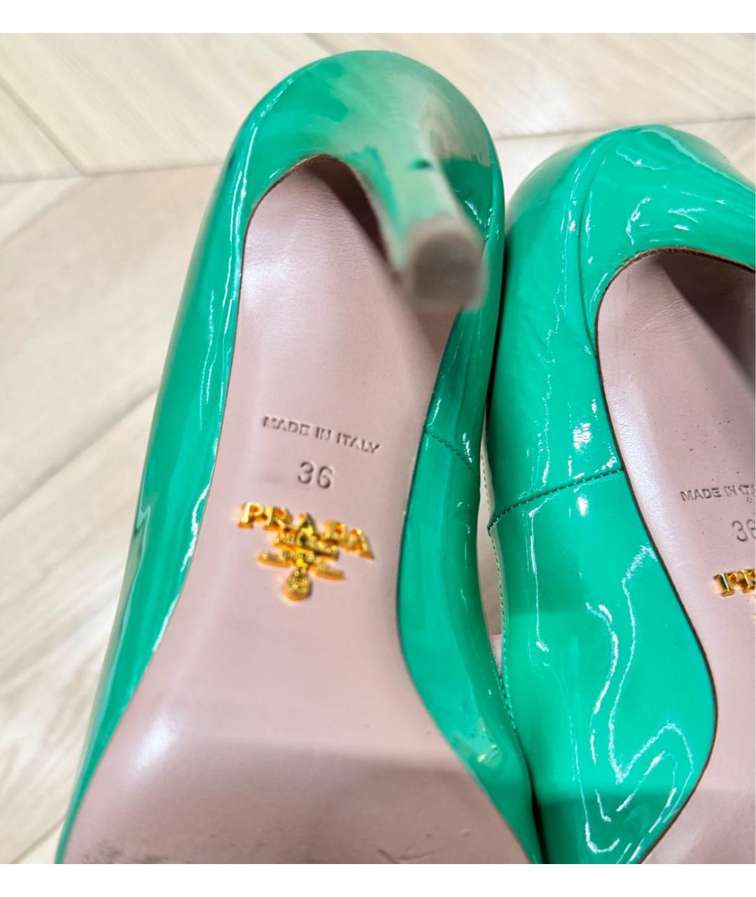 PRADA Бирюзовые туфли из лакированной кожи, фото 5