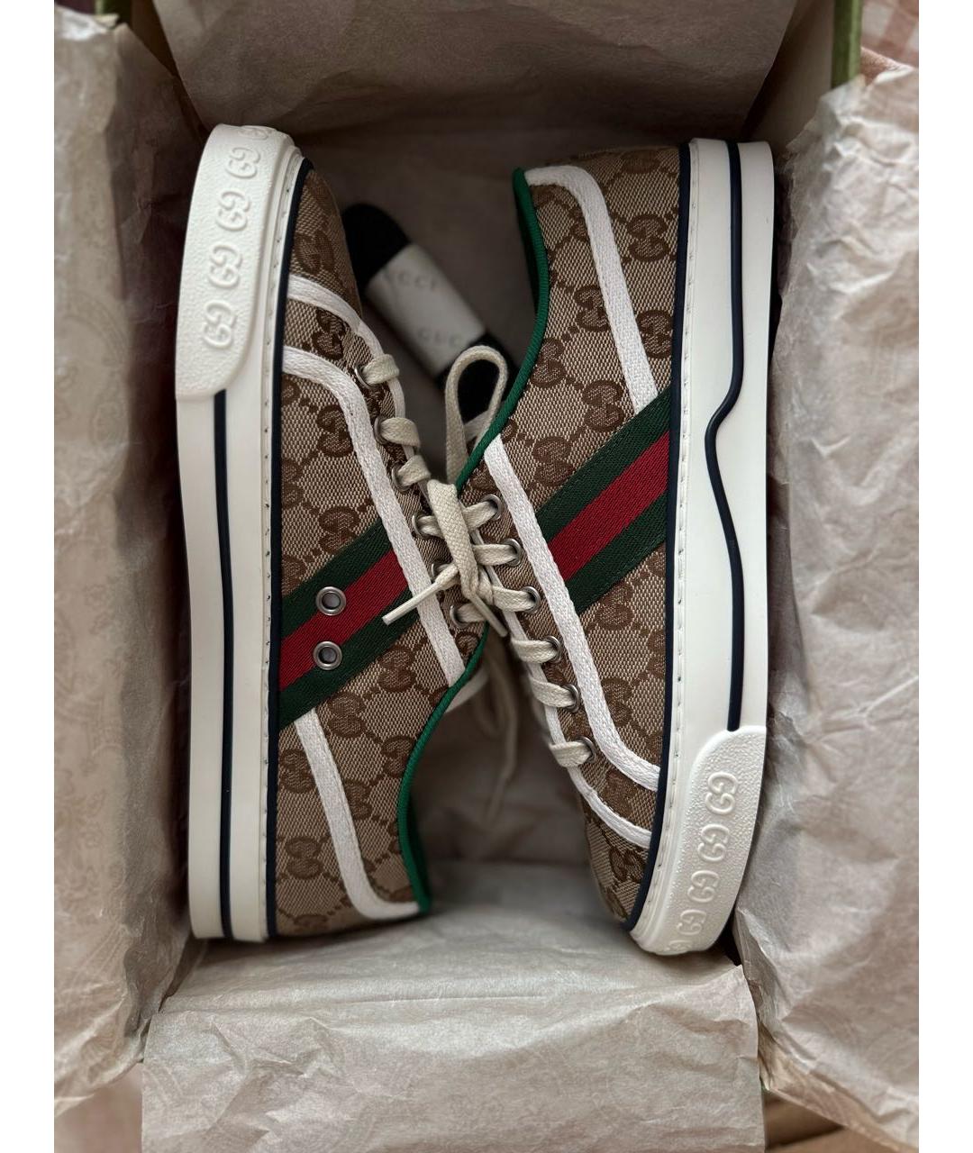 GUCCI Коричневые текстильные кеды, фото 4