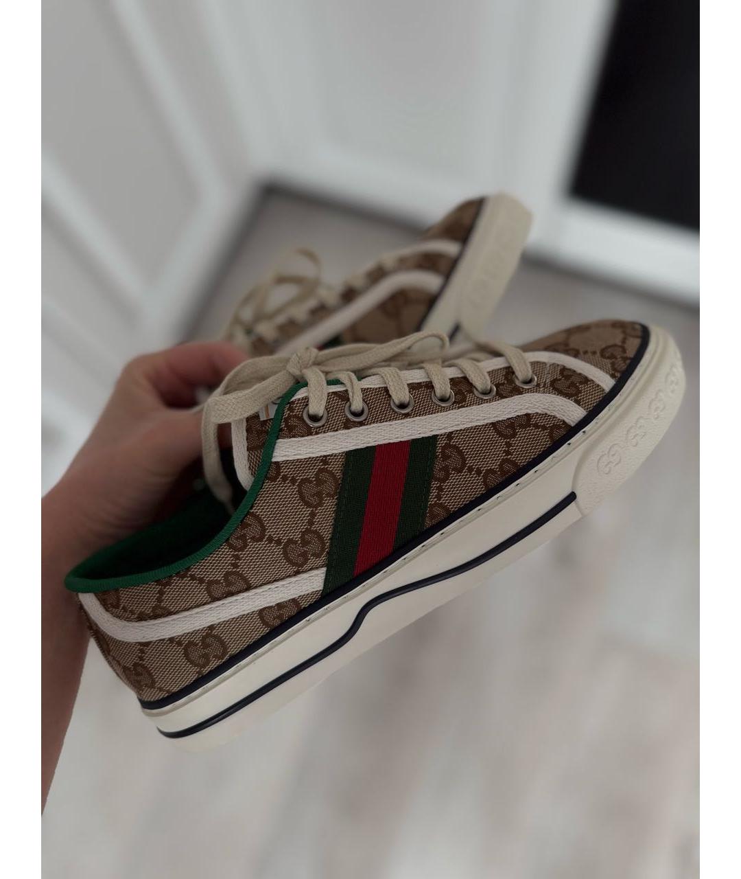 GUCCI Коричневые текстильные кеды, фото 2
