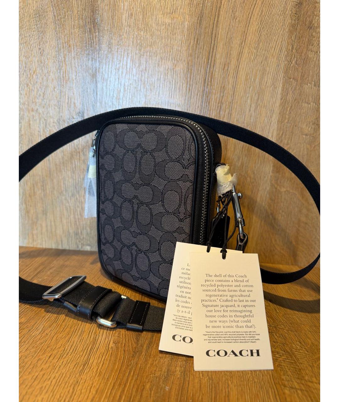 COACH Серая жаккардовая сумка на плечо, фото 2