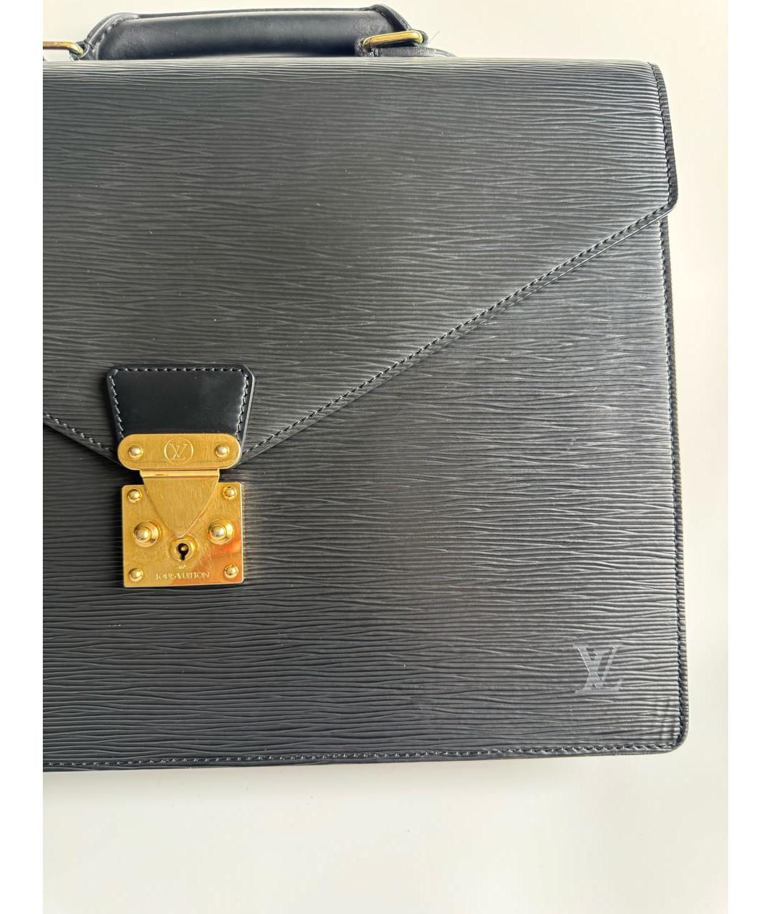 LOUIS VUITTON Черный кожаный портфель, фото 4
