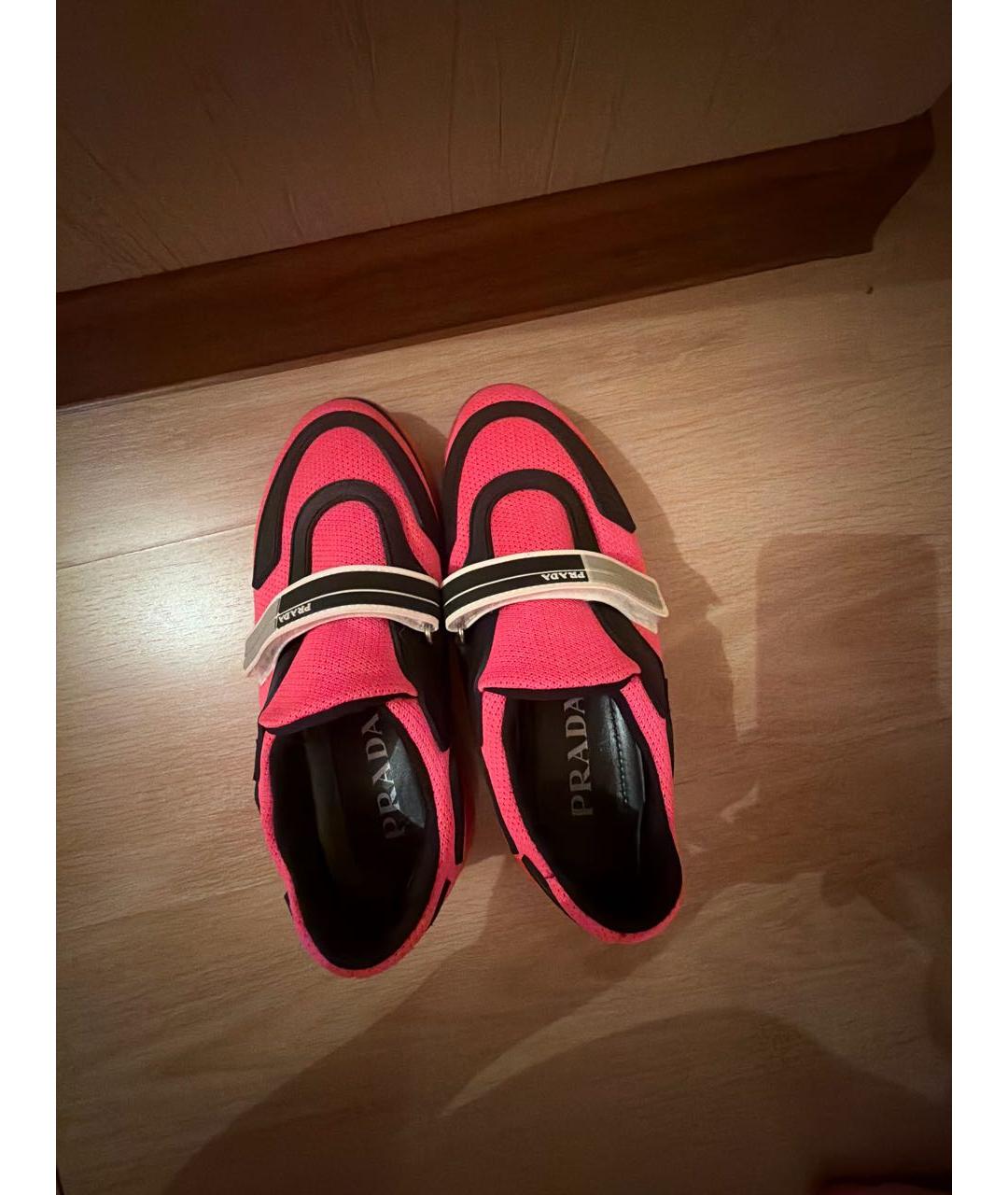 PRADA Розовые текстильные кроссовки, фото 3
