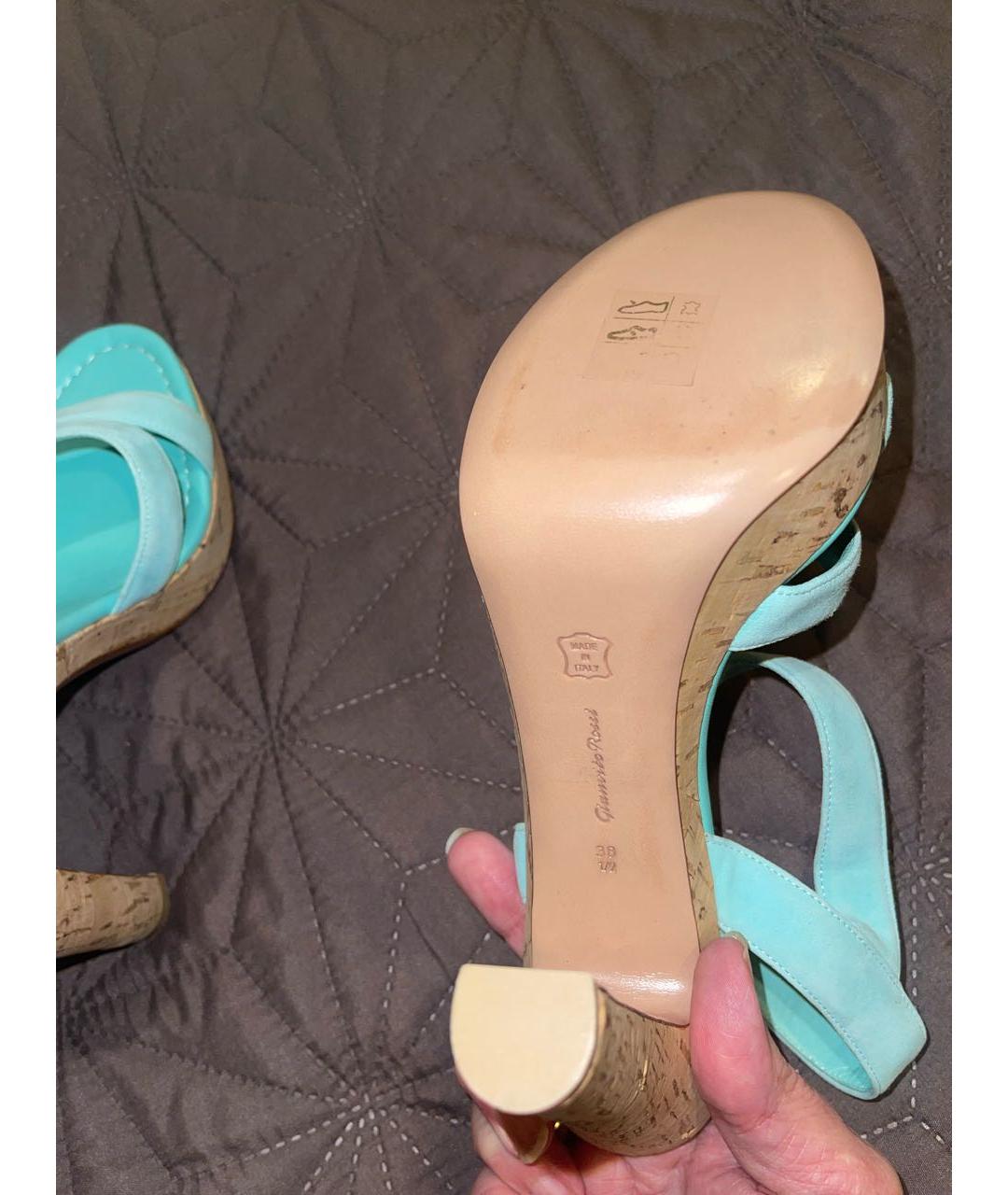 GIANVITO ROSSI Бирюзовые кожаные босоножки, фото 6