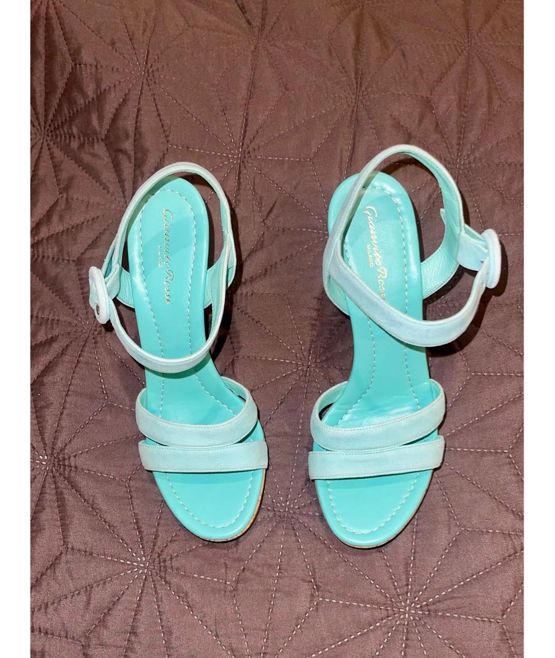GIANVITO ROSSI Бирюзовые кожаные босоножки, фото 2