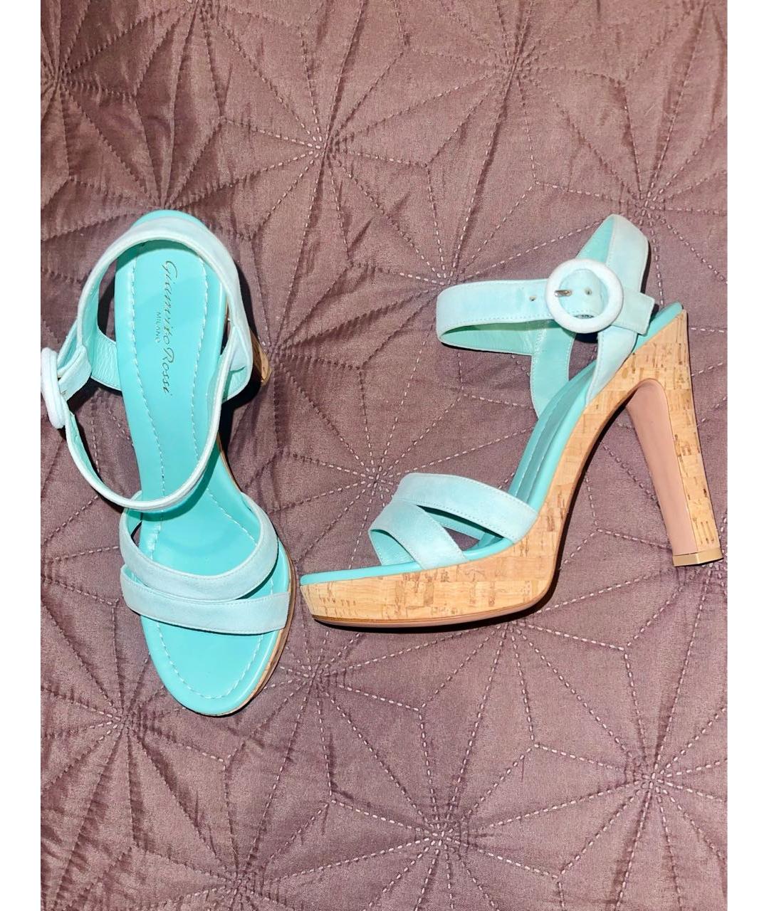 GIANVITO ROSSI Бирюзовые кожаные босоножки, фото 5