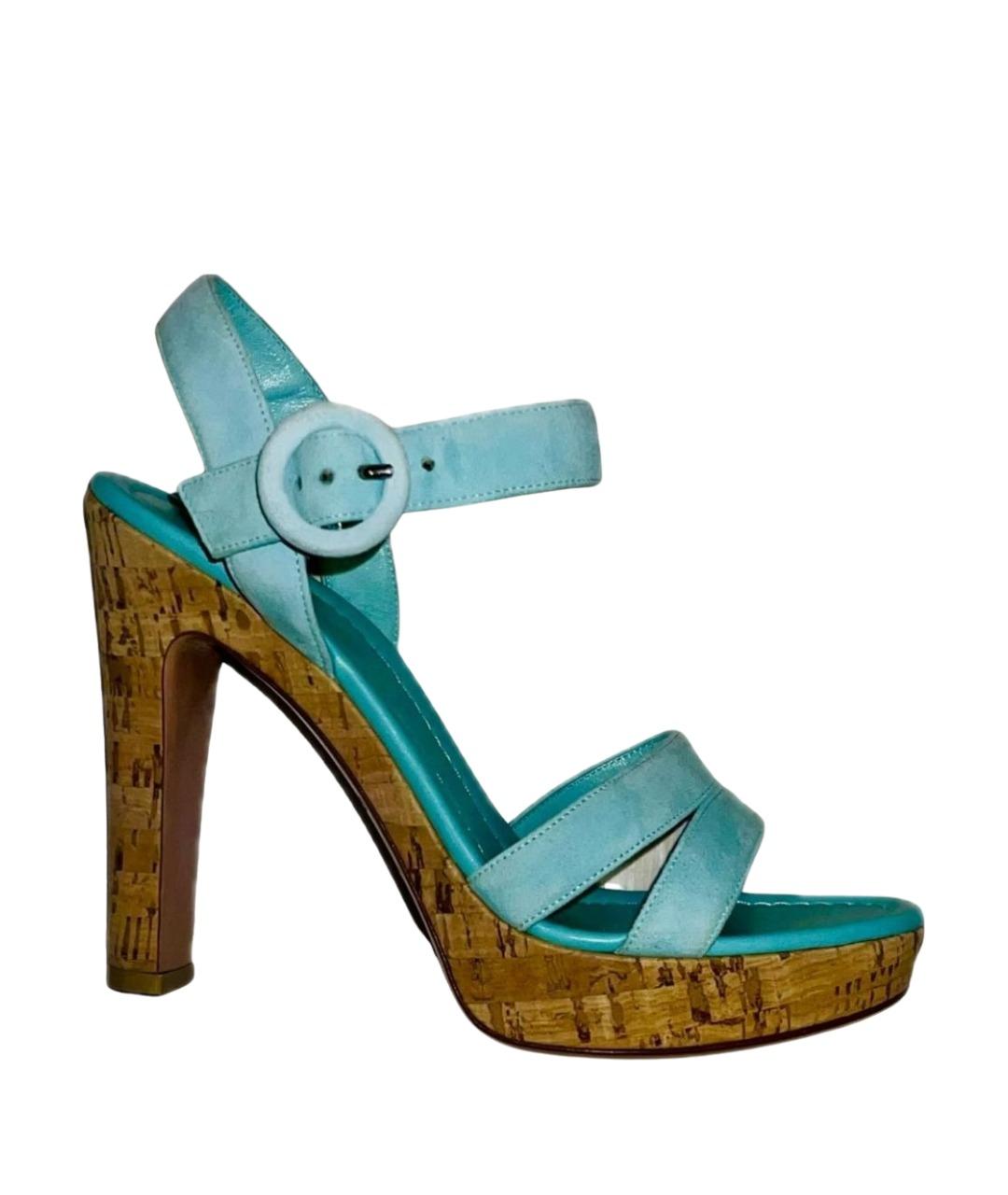 GIANVITO ROSSI Бирюзовые кожаные босоножки, фото 1