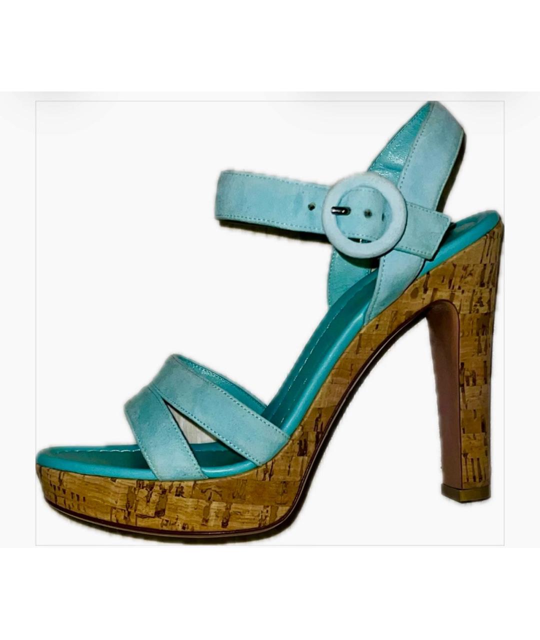 GIANVITO ROSSI Бирюзовые кожаные босоножки, фото 9