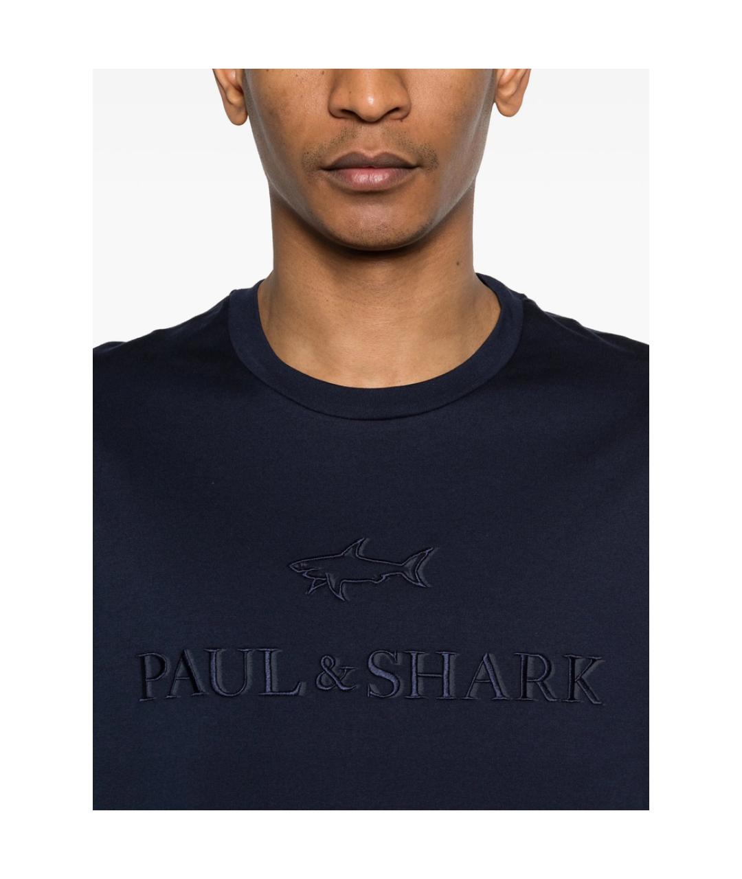 PAUL & SHARK Темно-синяя хлопковая футболка, фото 4