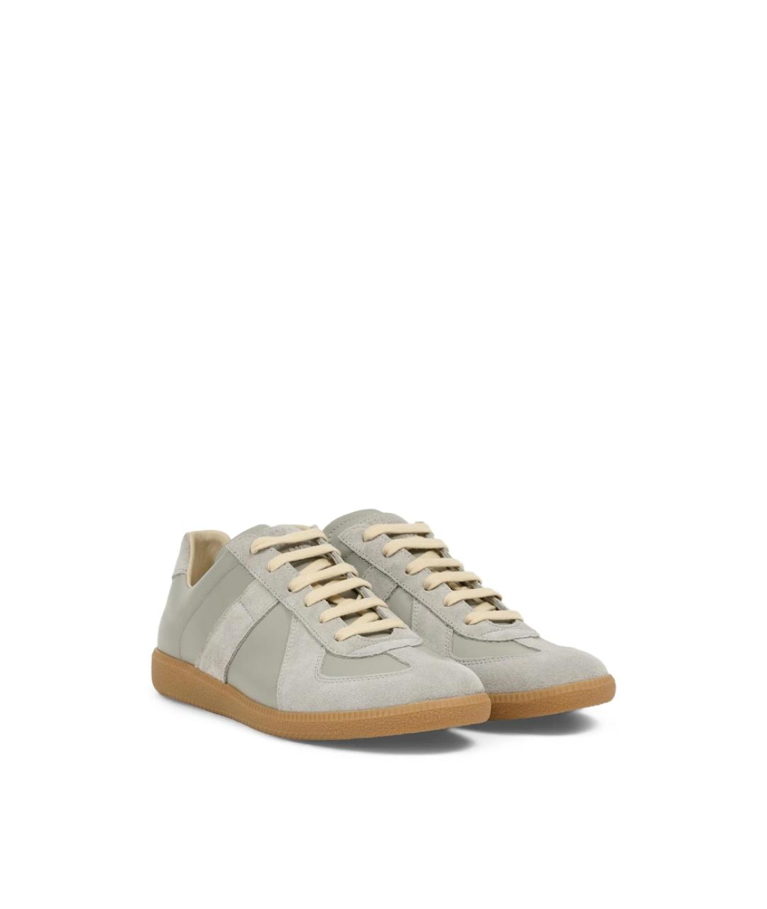 MAISON MARGIELA Серые кожаные низкие кроссовки / кеды, фото 3