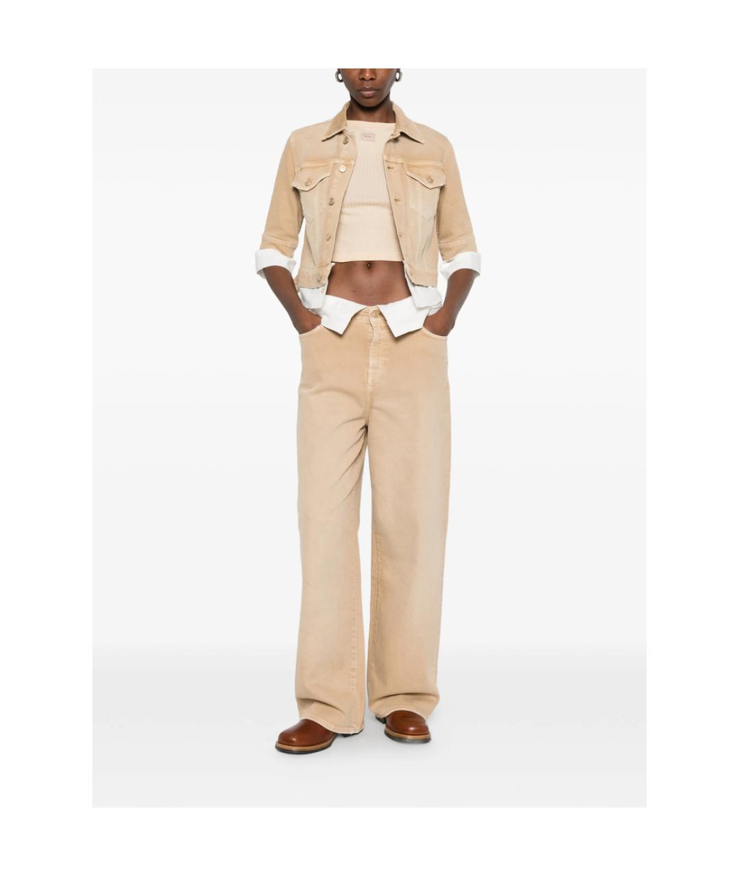 7 FOR ALL MANKIND Бежевые хлопковые прямые джинсы, фото 3