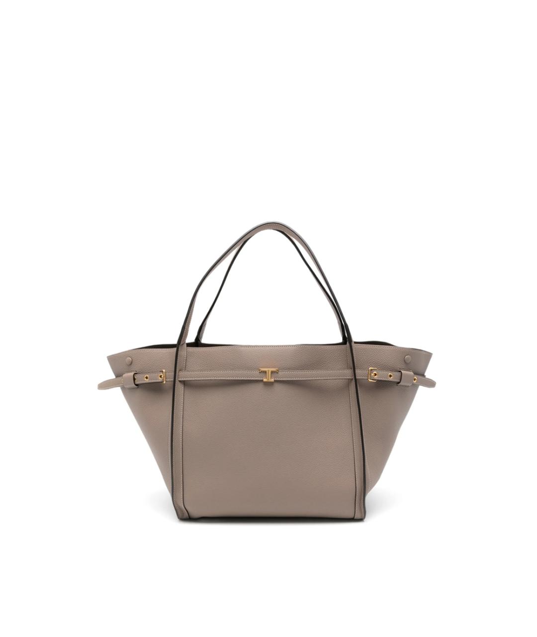 TOD'S Серая кожаная сумка тоут, фото 1