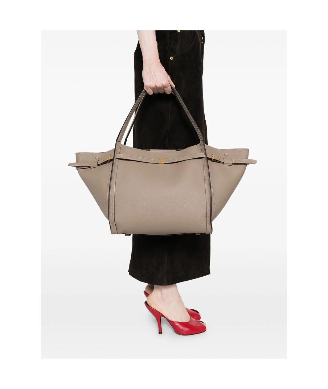 TOD'S Серая кожаная сумка тоут, фото 3
