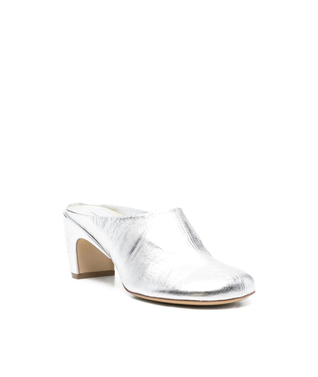 DRIES VAN NOTEN Серебряные кожаные мюли, фото 3