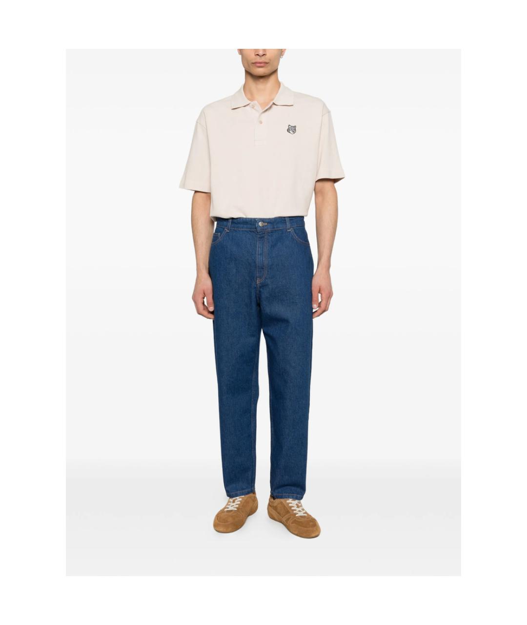 MAISON KITSUNE Синие хлопковые прямые джинсы, фото 3