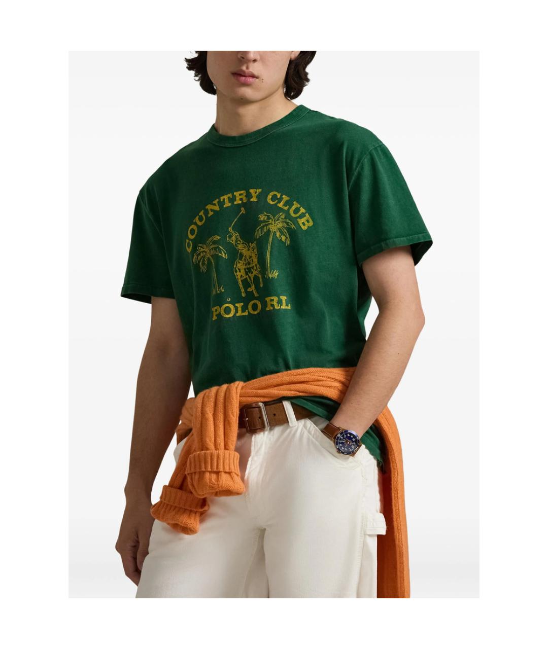 RALPH LAUREN Зеленая хлопковая футболка, фото 3