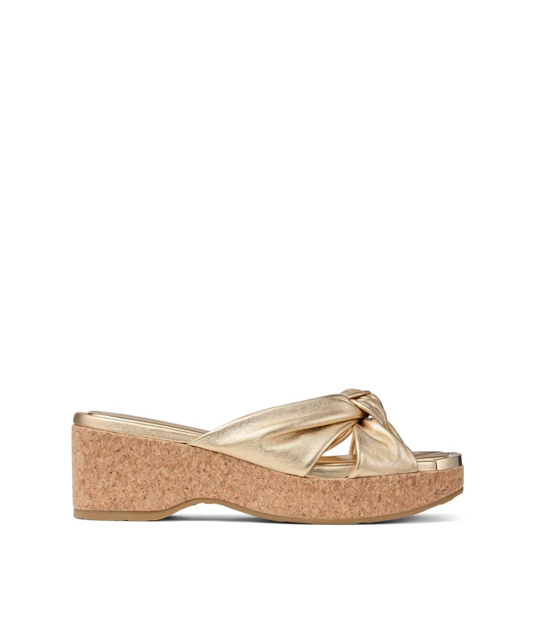 JIMMY CHOO Золотые кожаные сабо, фото 1