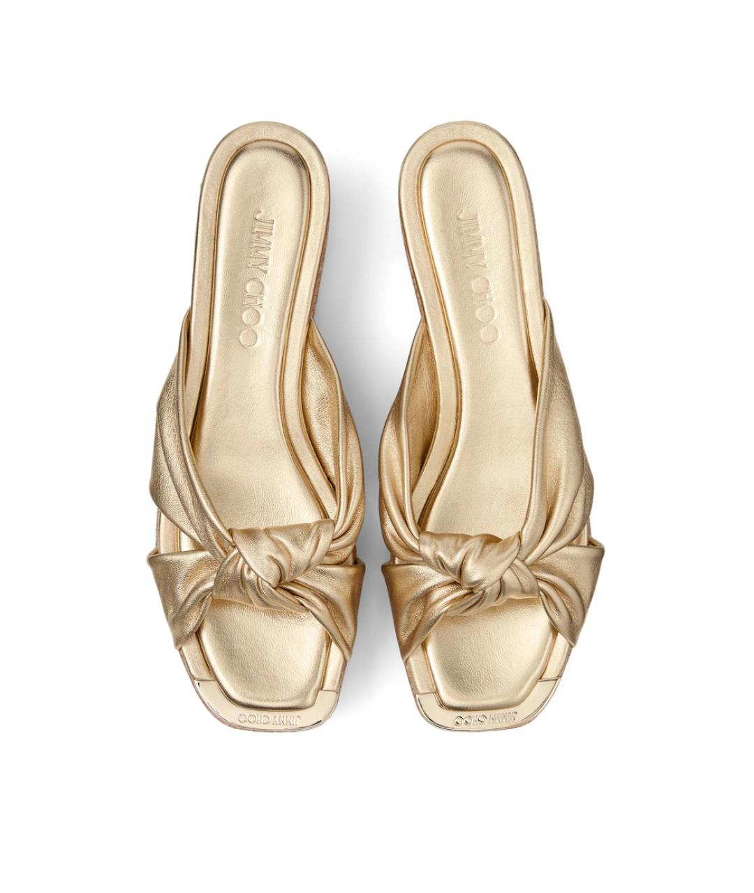 JIMMY CHOO Золотые кожаные сабо, фото 4