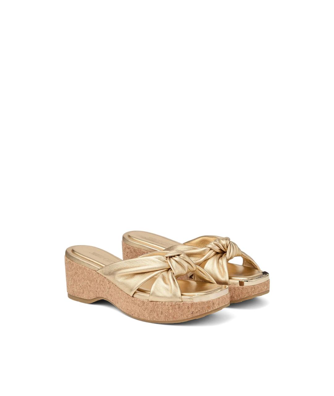 JIMMY CHOO Золотые кожаные сабо, фото 3