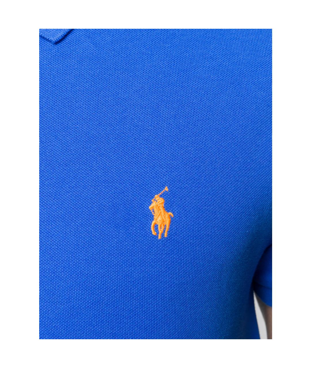 RALPH LAUREN Синее хлопковое поло с коротким рукавом, фото 2