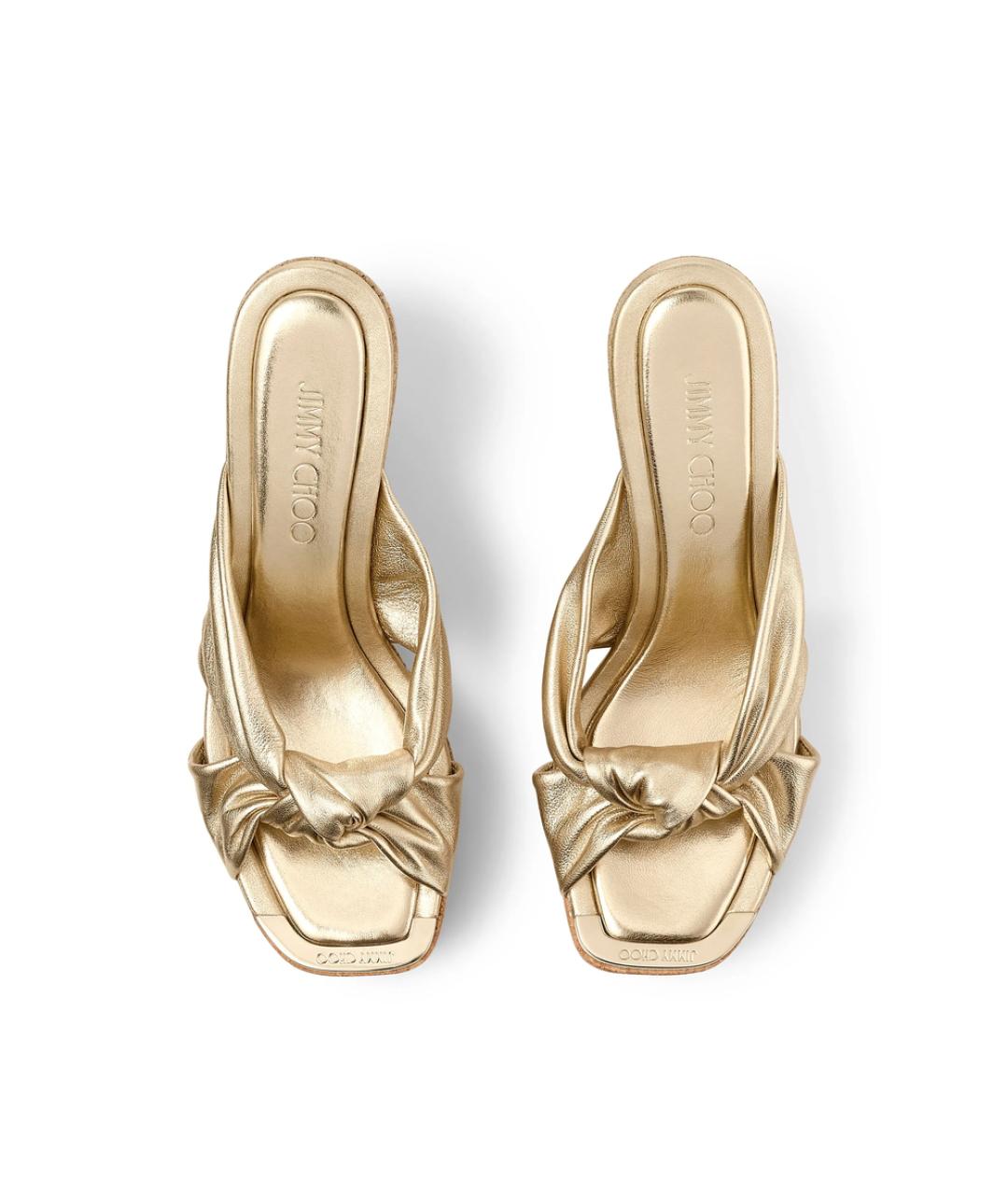 JIMMY CHOO Золотые кожаные сабо, фото 3