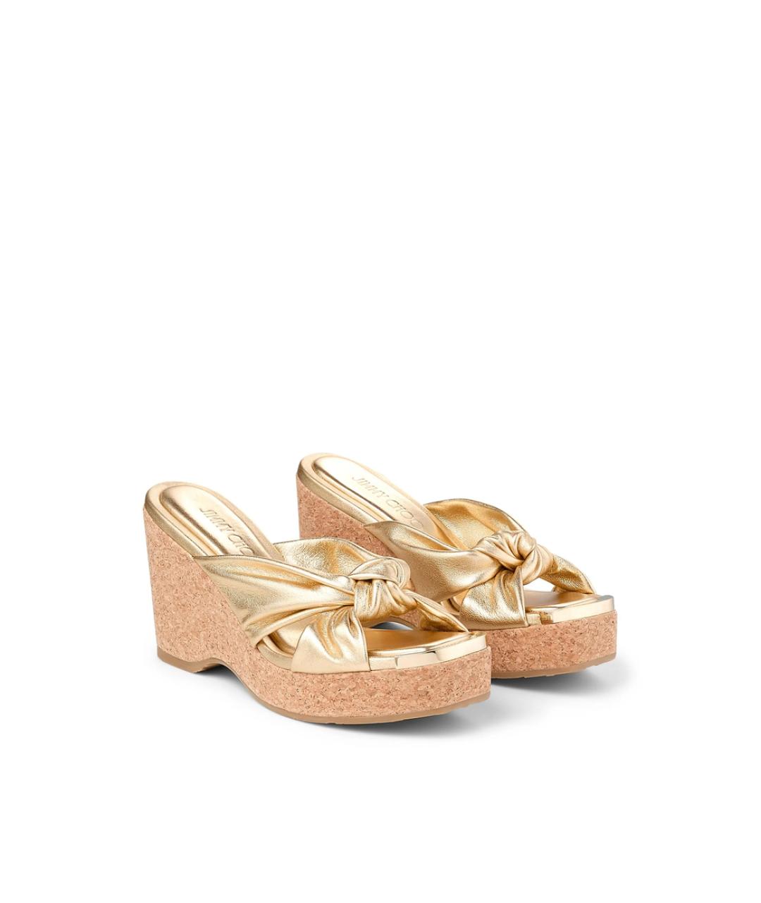 JIMMY CHOO Золотые кожаные сабо, фото 2