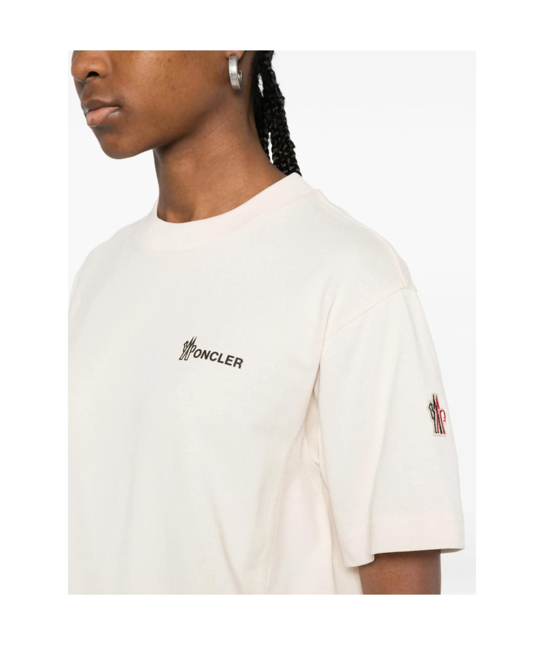 MONCLER GRENOBLE Бежевая хлопковая футболка, фото 4