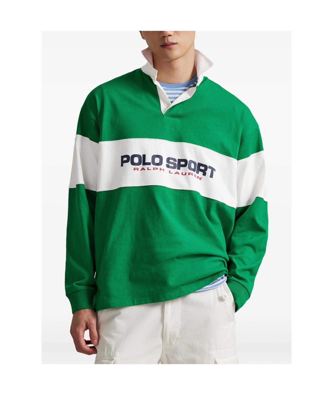 RALPH LAUREN Зеленое хлопковое поло с длинным рукавом, фото 2