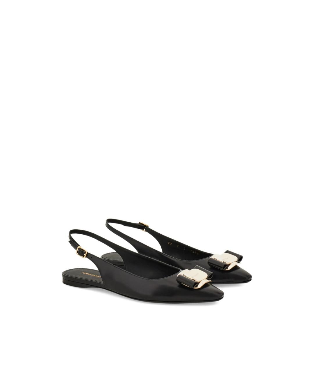 FERRAGAMO Черные кожаные балетки, фото 2