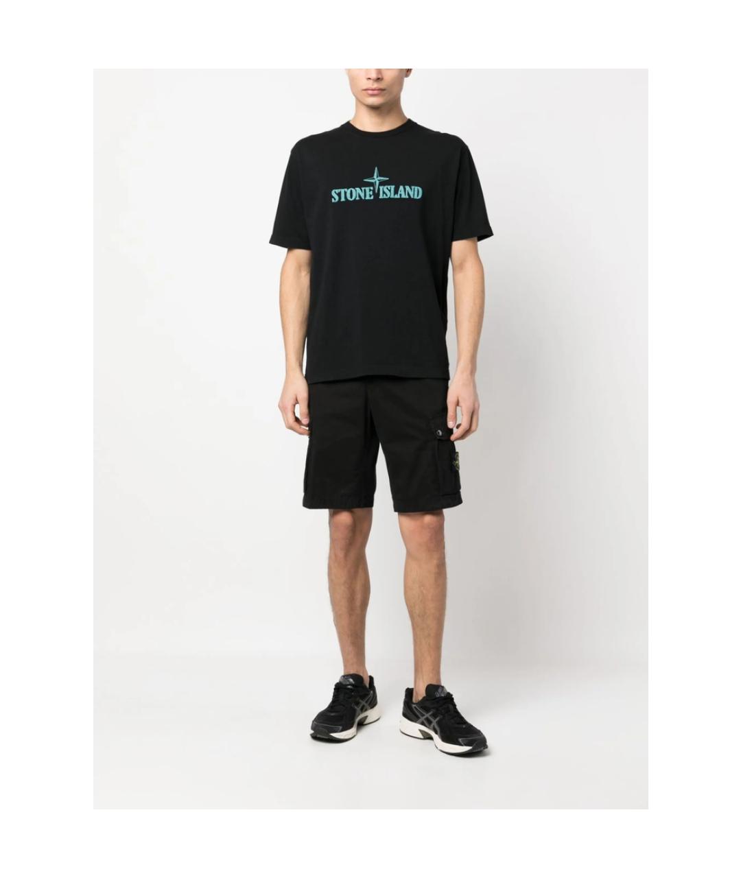 STONE ISLAND Черные хлопковые шорты, фото 4