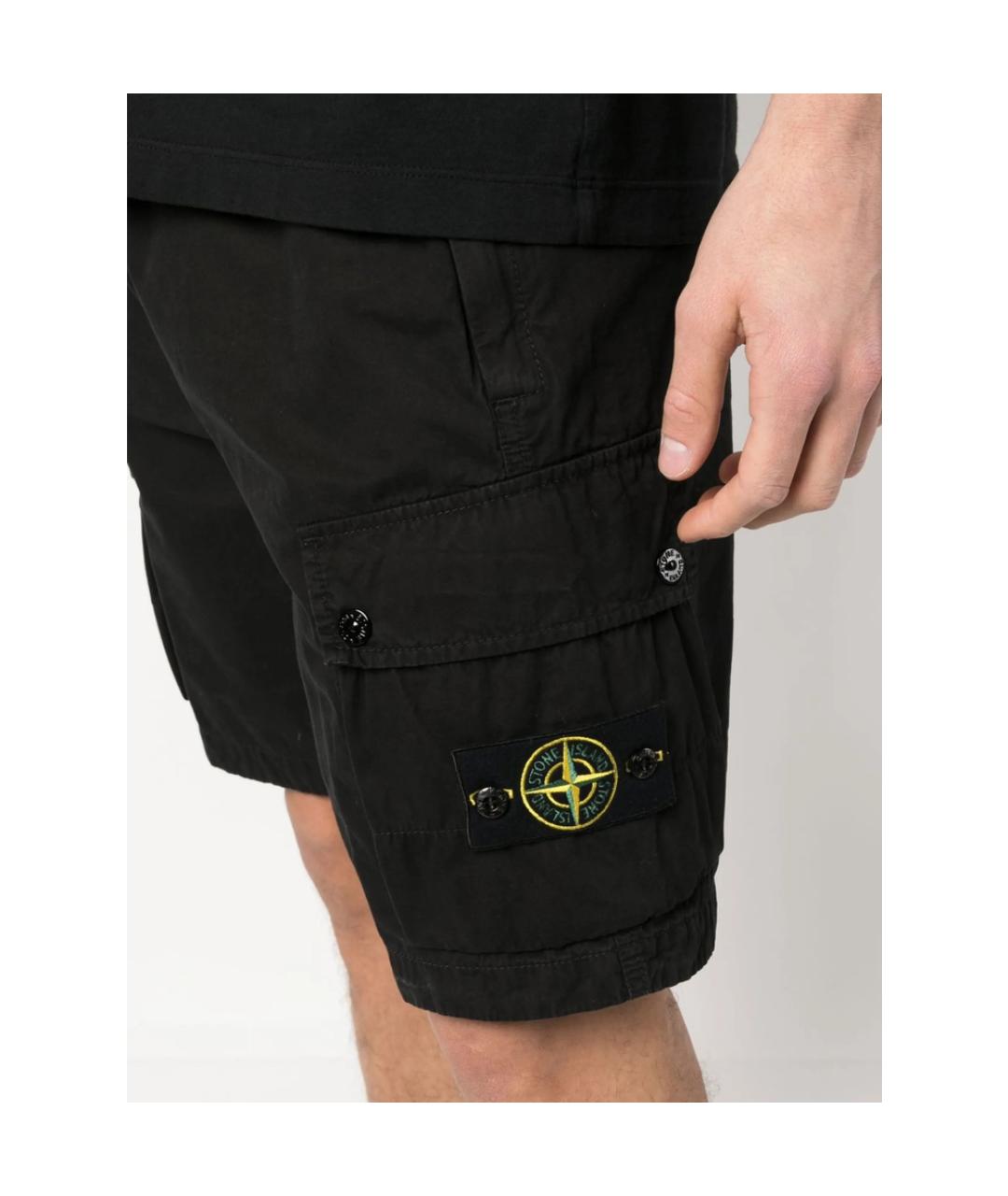 STONE ISLAND Черные хлопковые шорты, фото 2
