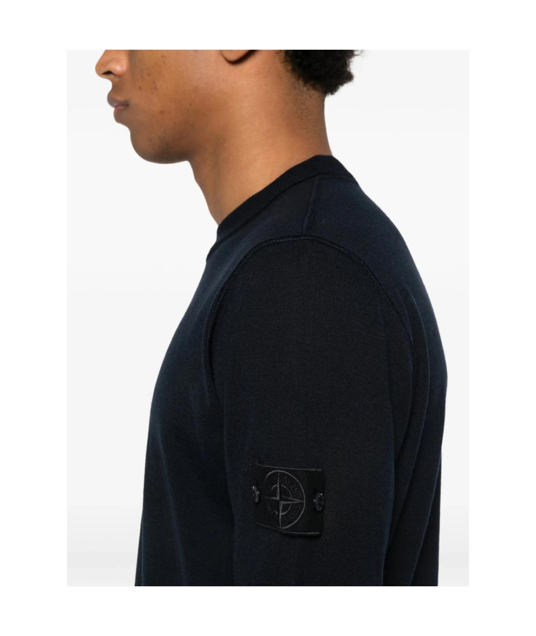 STONE ISLAND Темно-синий шерстяной джемпер / свитер, фото 3