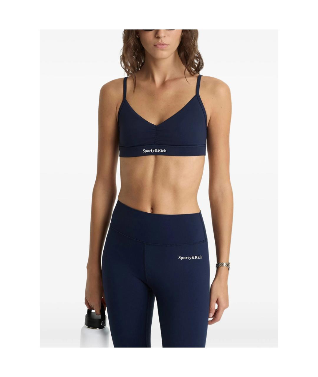 SPORTY AND RICH Синие полиамидовые леггинсы и велосипедки, фото 4