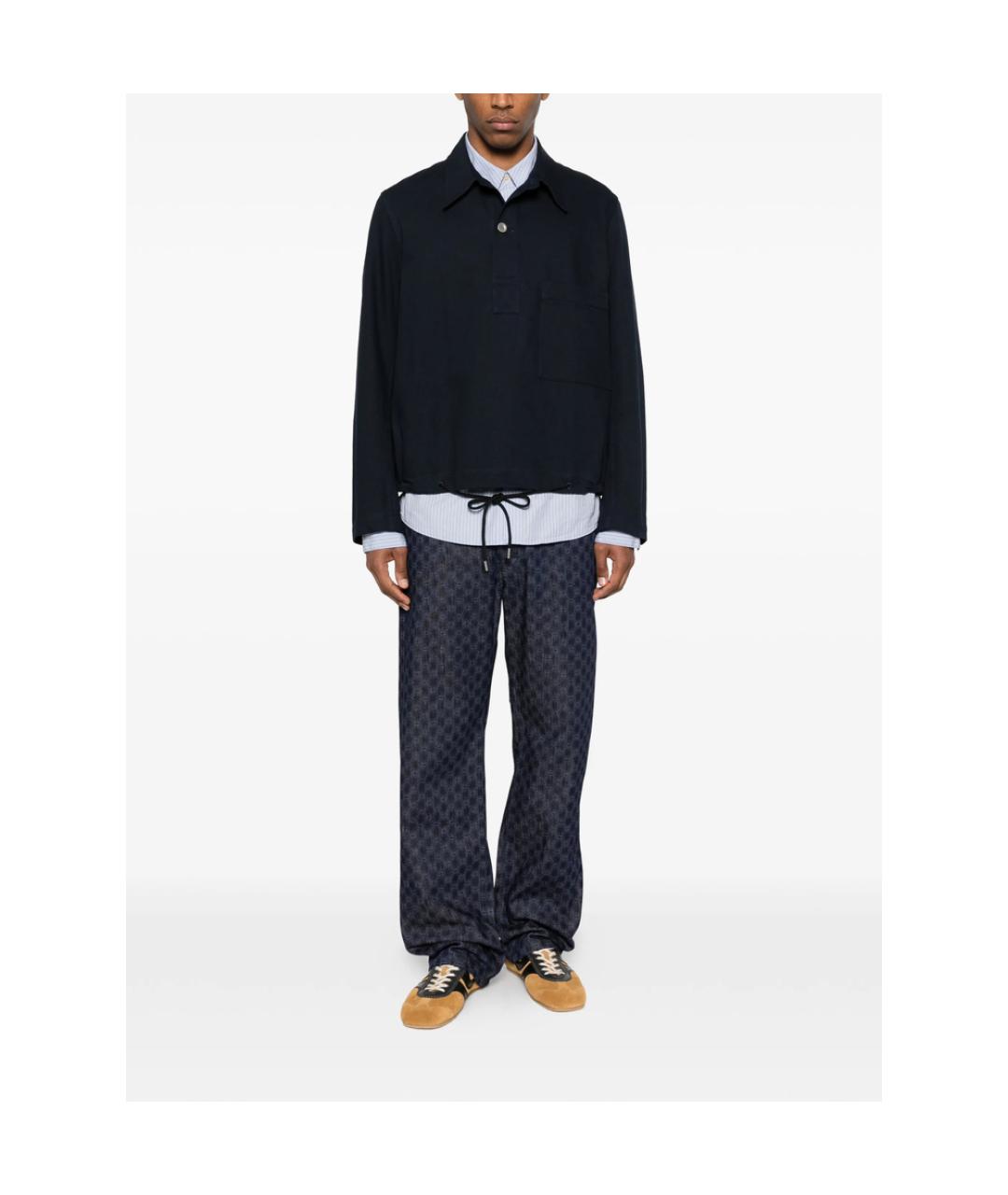 DRIES VAN NOTEN Синие хлопковые прямые джинсы, фото 3