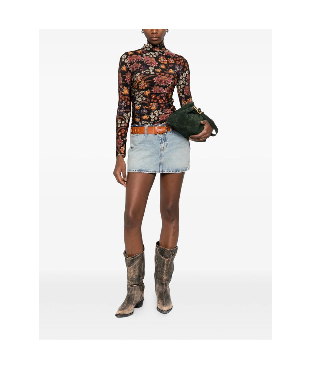 7 FOR ALL MANKIND Голубая хлопковая юбка мини, фото 5