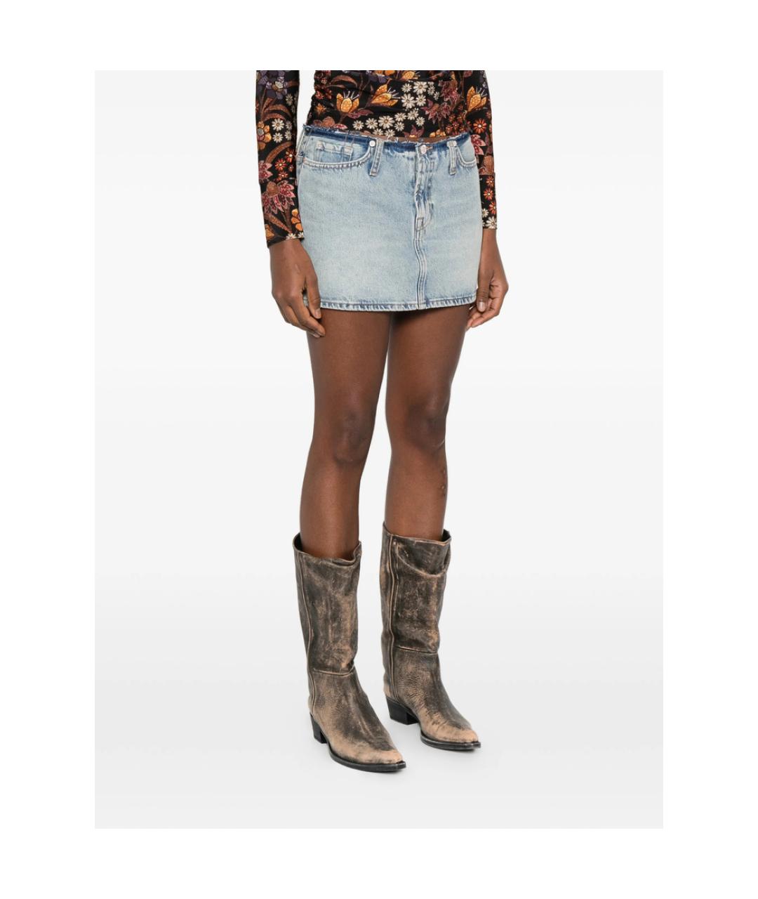 7 FOR ALL MANKIND Голубая хлопковая юбка мини, фото 3