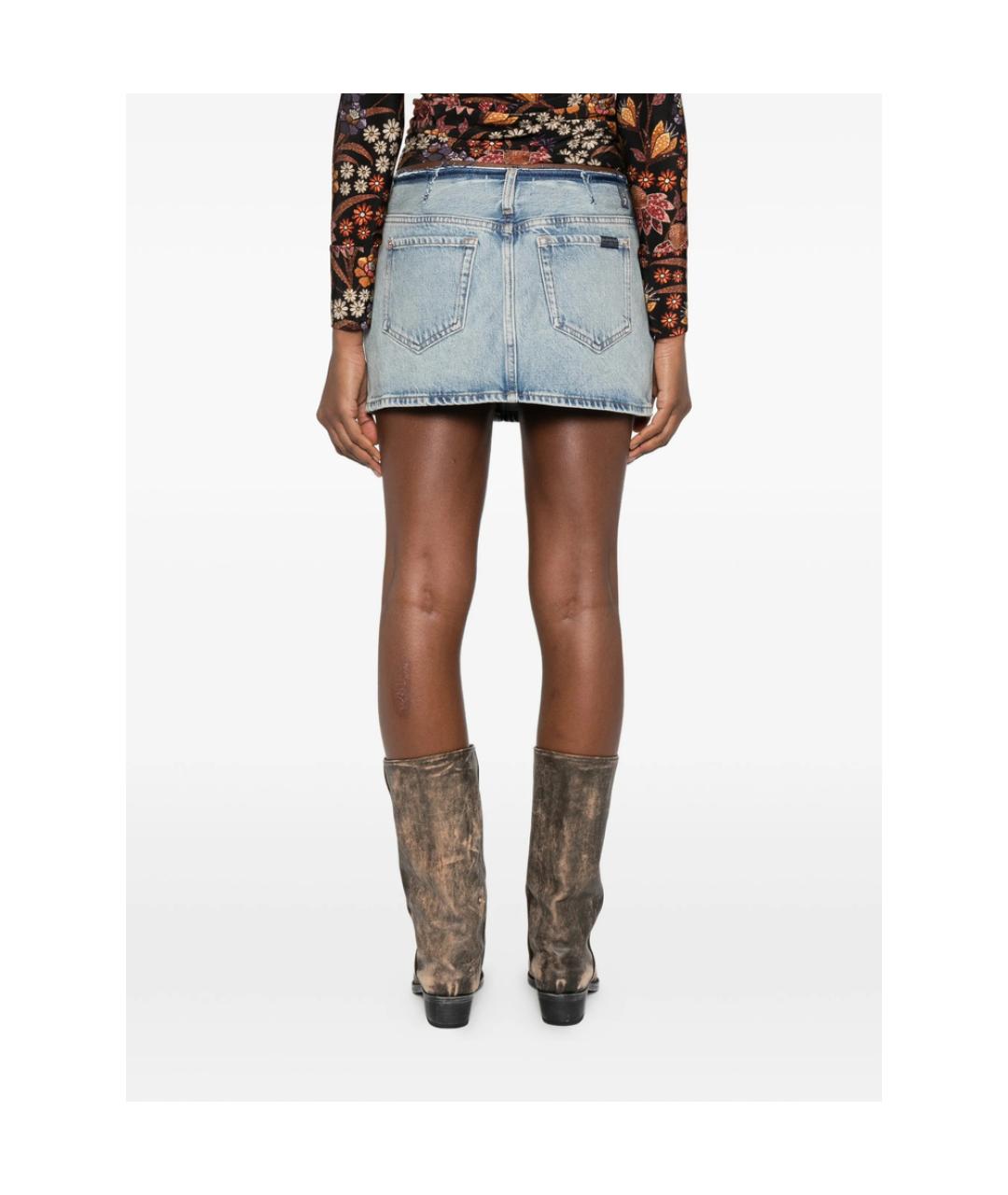 7 FOR ALL MANKIND Голубая хлопковая юбка мини, фото 4
