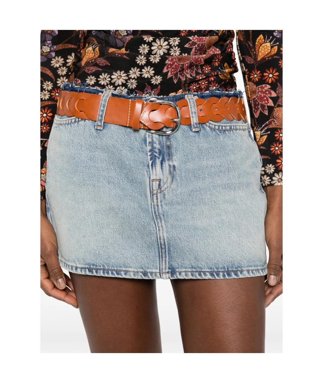 7 FOR ALL MANKIND Голубая хлопковая юбка мини, фото 2