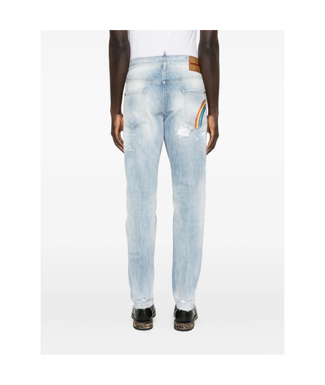 DSQUARED2 Голубые хлопковые прямые джинсы, фото 5