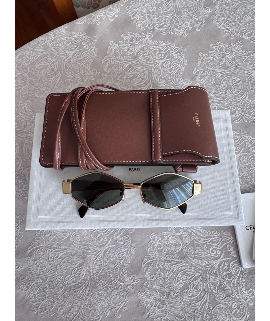 CELINE Золотые металлические солнцезащитные очки, фото 2