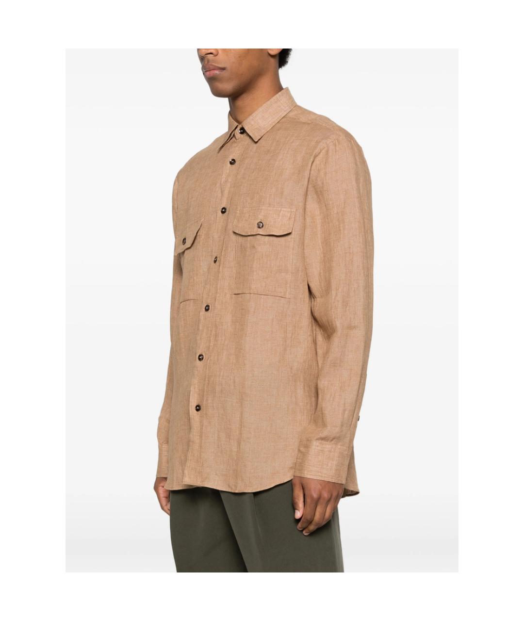 BRIONI Коричневая льняная кэжуал рубашка, фото 4