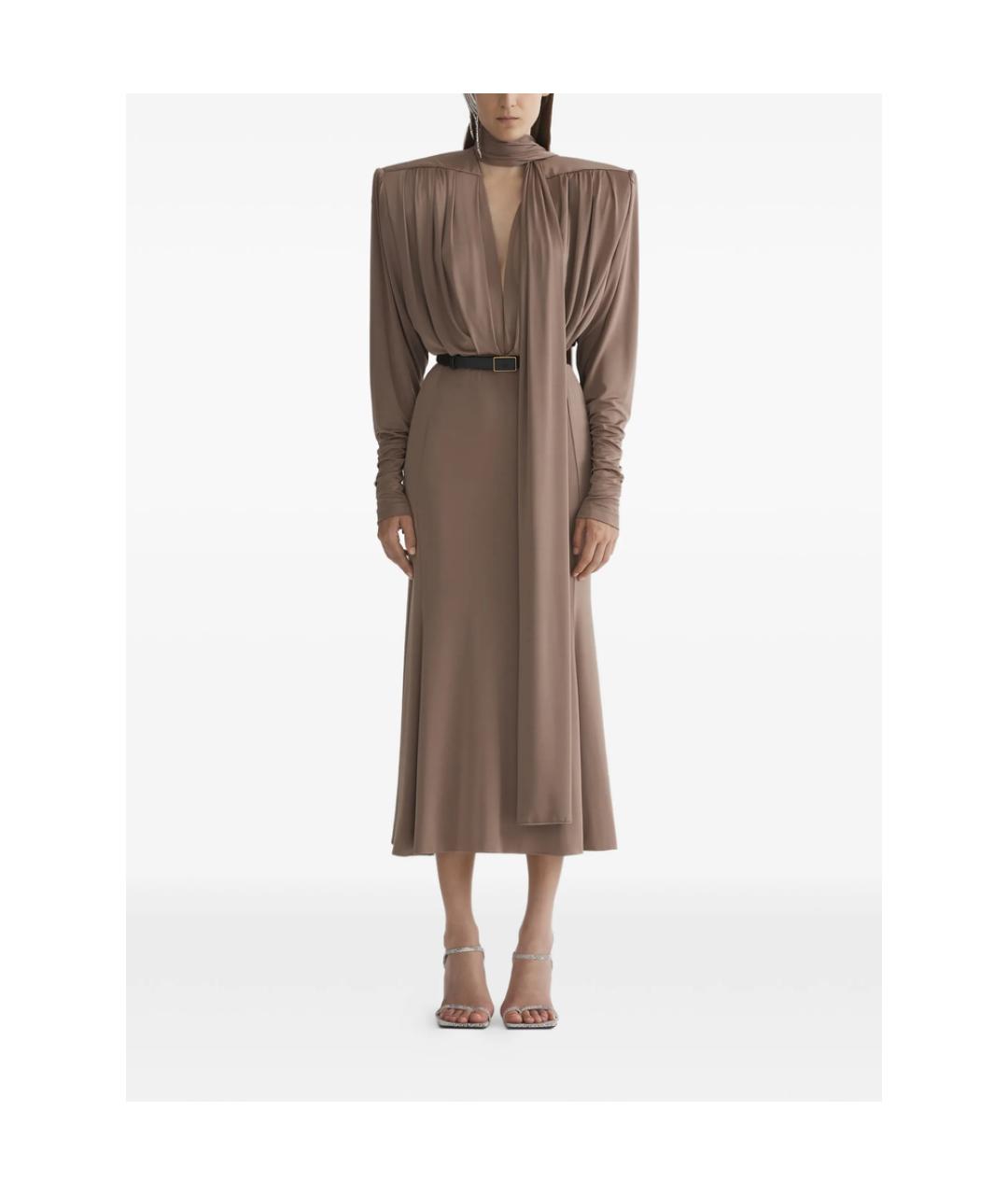 MUGLER Коричневое вискозное повседневное платье, фото 5
