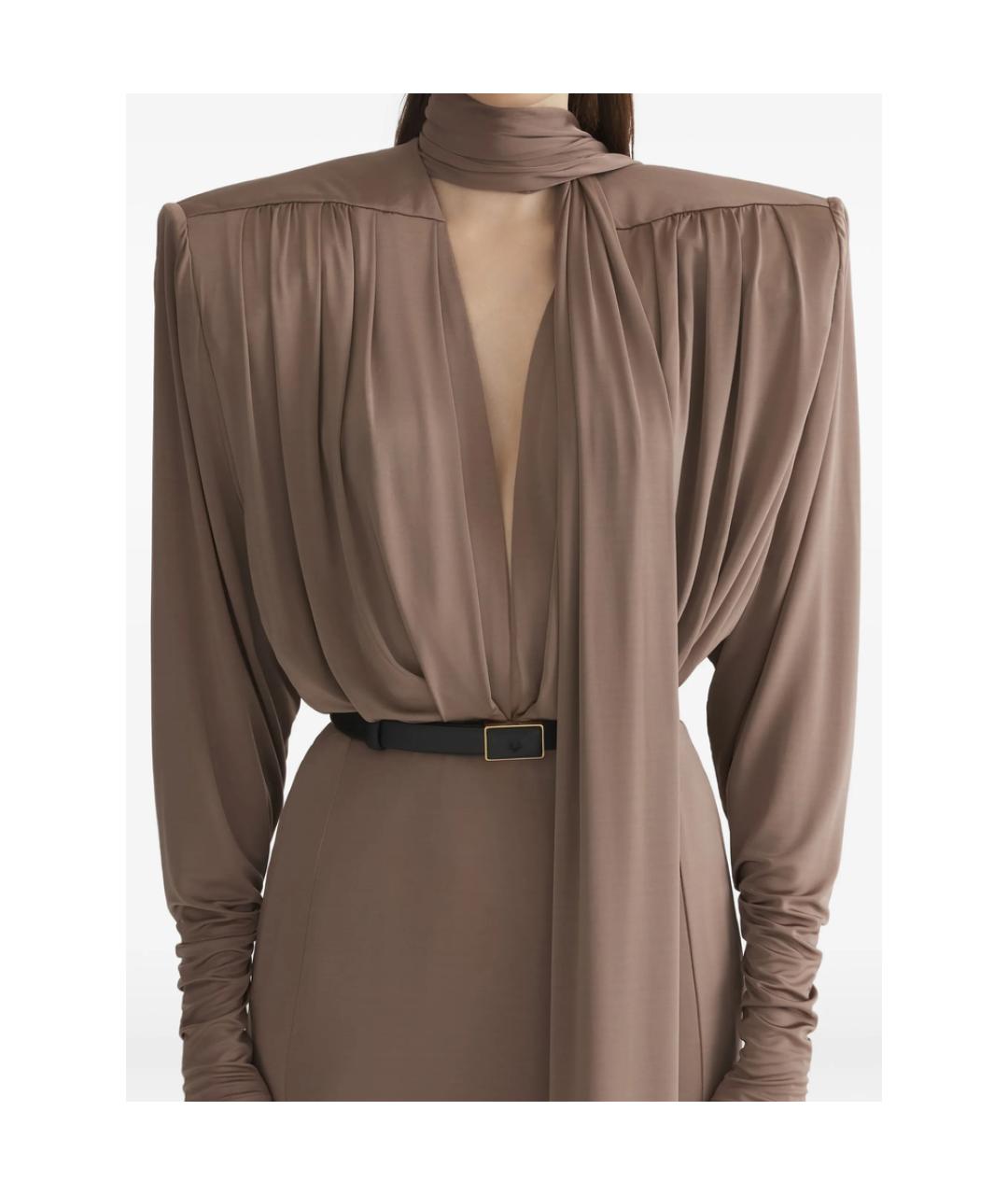 MUGLER Коричневое вискозное повседневное платье, фото 2