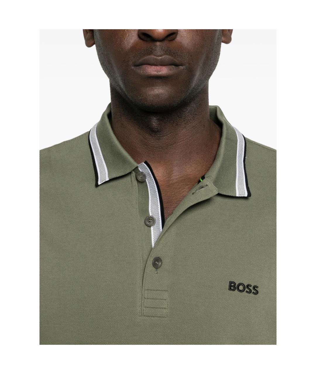 HUGO BOSS Зеленое хлопковое поло с коротким рукавом, фото 3