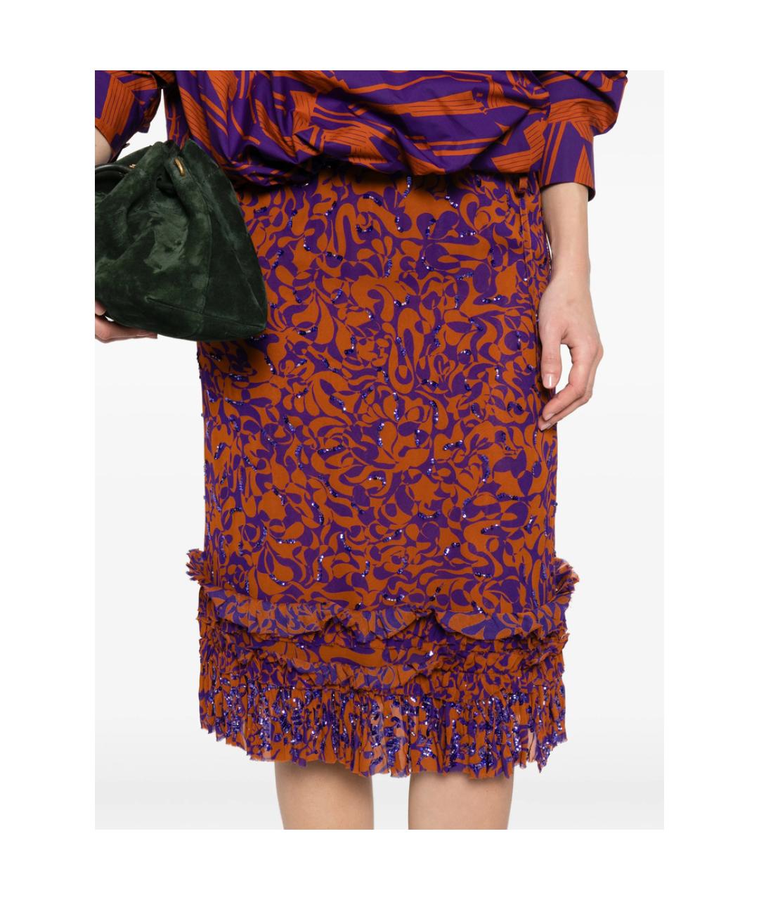 DRIES VAN NOTEN Коричневая шелковая юбка миди, фото 2