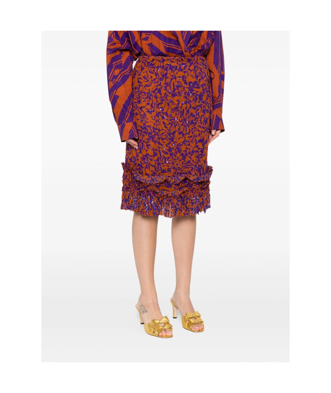 DRIES VAN NOTEN Коричневая шелковая юбка миди, фото 4