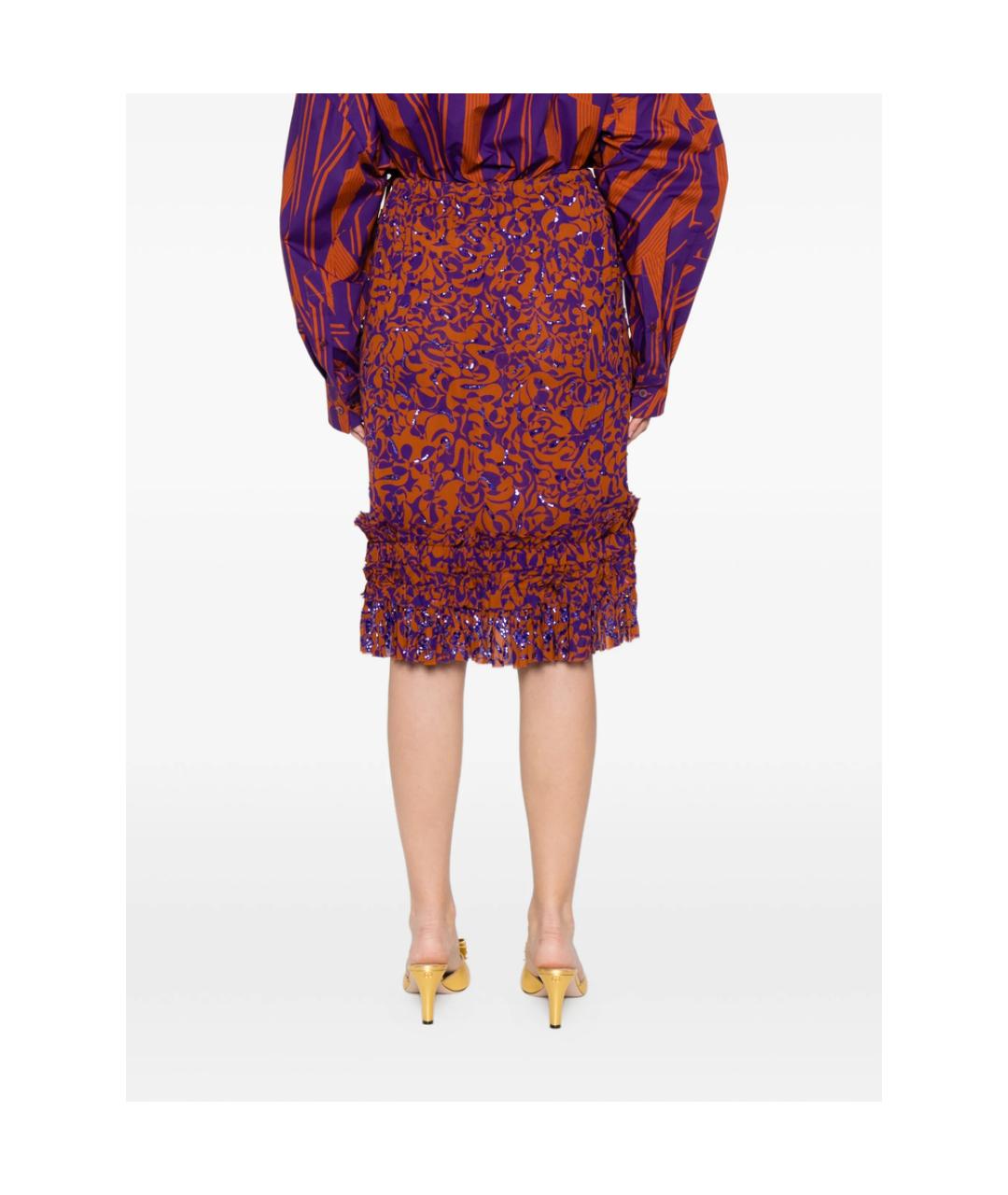 DRIES VAN NOTEN Коричневая шелковая юбка миди, фото 5