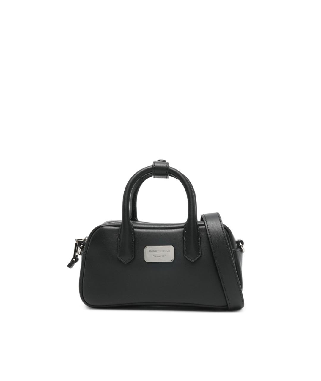 EMPORIO ARMANI Черная кожаная сумка с короткими ручками, фото 1
