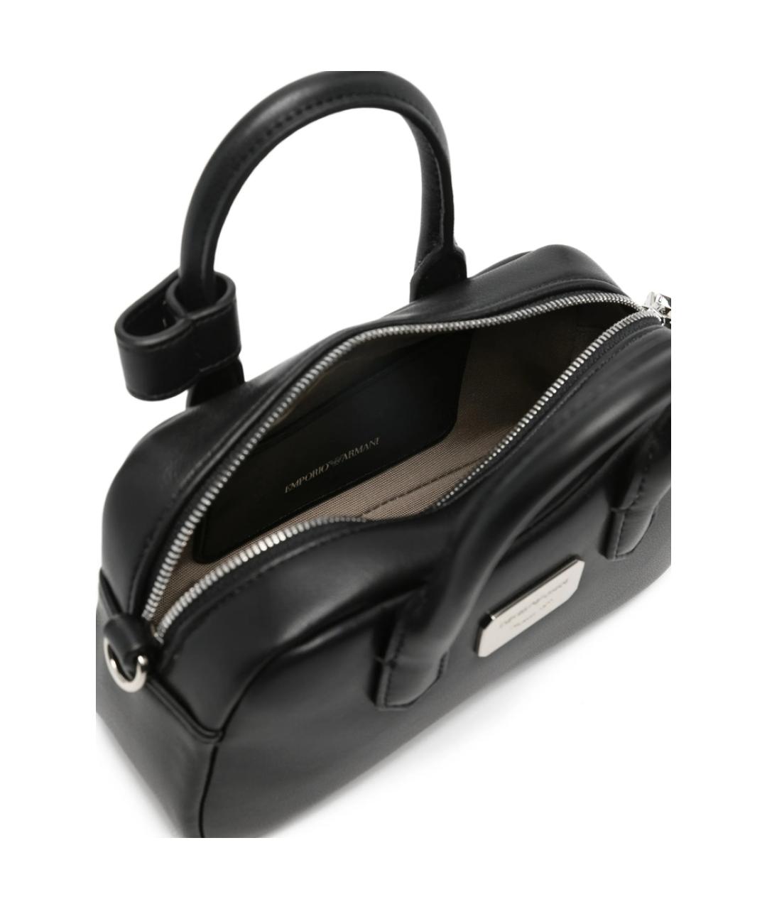 EMPORIO ARMANI Черная кожаная сумка с короткими ручками, фото 5