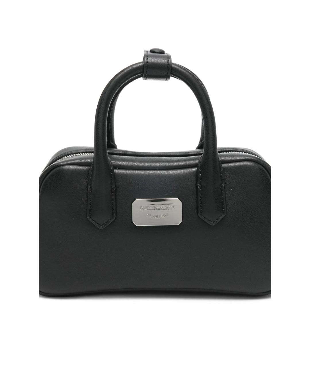 EMPORIO ARMANI Черная кожаная сумка с короткими ручками, фото 4
