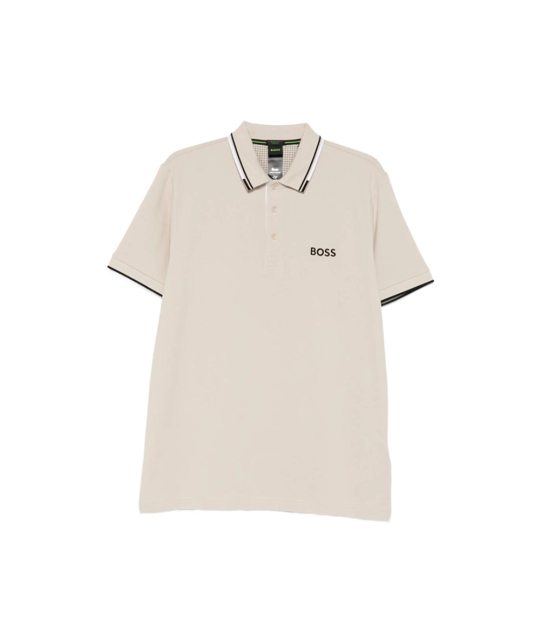 HUGO BOSS Бежевое хлопко-полиэстеровое поло с коротким рукавом, фото 1